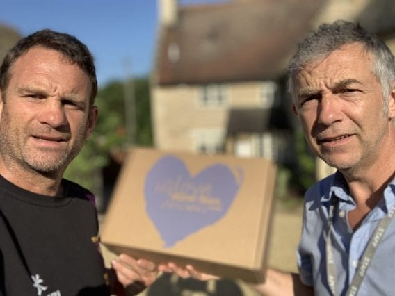 Mike Parkinson of Trustly and Jonathan Potter of Delicious Ideas with Delicious Deliveries Hampers bound for Mr Amen and his team at Peterborough hospital ENT department
