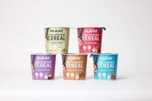 5 pots of ELEAT cereal in 5 flavours; Vanilla, Chocolate, Chocolate Caramel, Strawberry and Cinamon